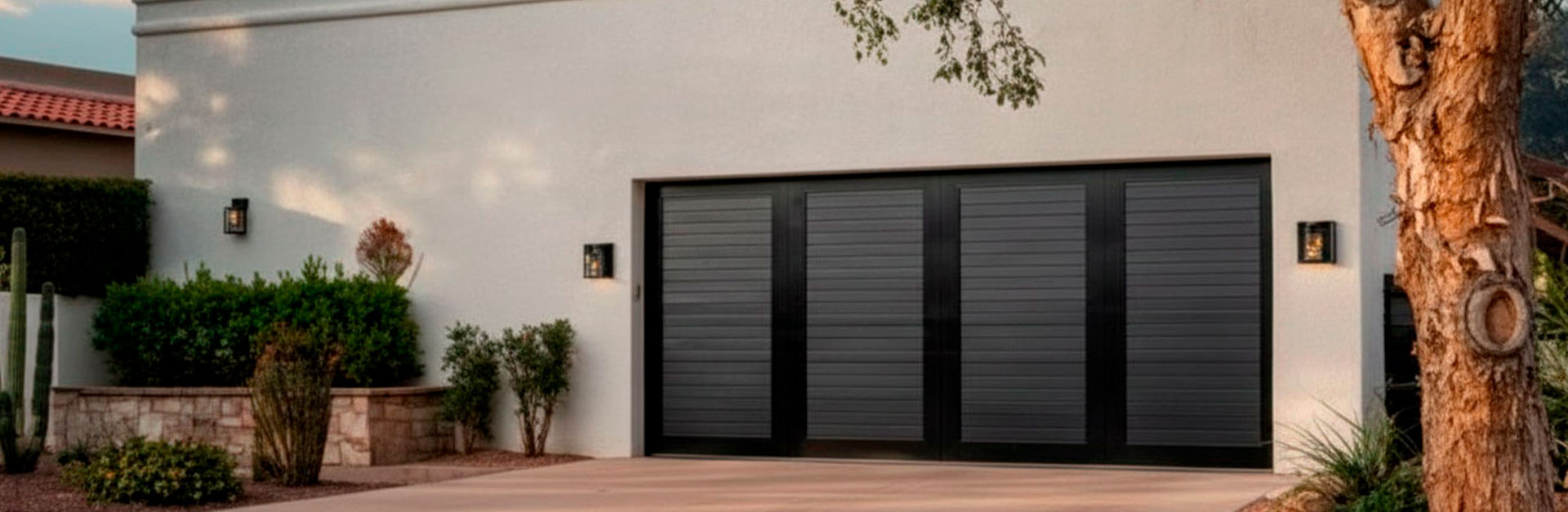 Clopay canyon ridge louver garage door installation for residential use in Florida, sectional and swing openings