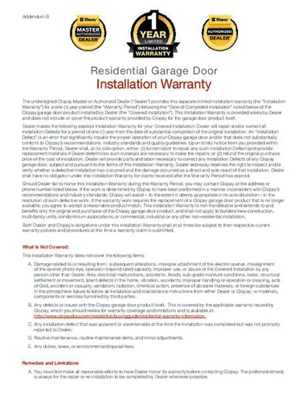 Cutaway Clopay canyon ridge elements Installation Warranty